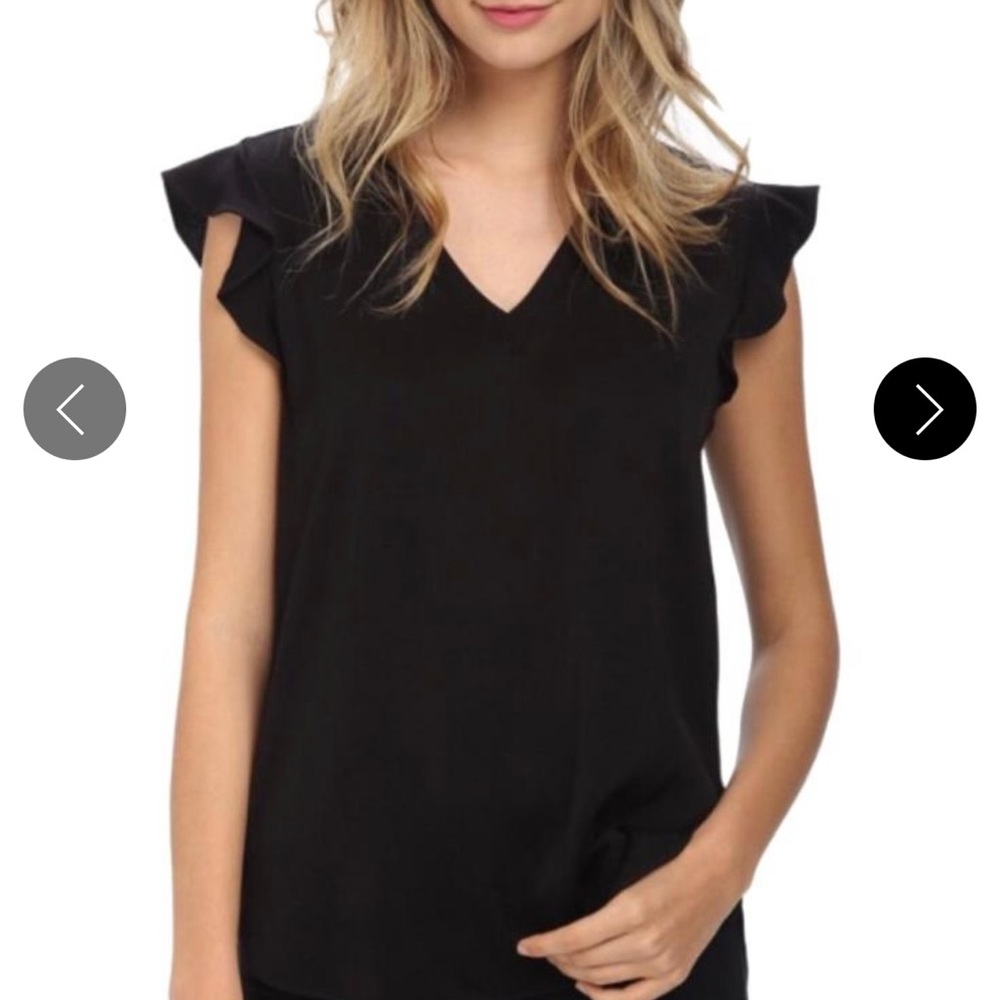 Philosophy Black Short Flutter Sleeve Blouse Sz S